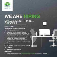 MCB Management Trainee 2021 | Monthly Stipend 40,000 Pkr