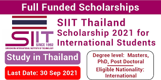 SIIT Graduate Scholarships 2022 in Thailand (Fully Funded)