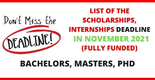List of Scholarships Deadline in November 2021 | Fully Funded